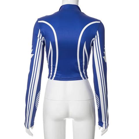 New Zipper Long Sleeve Tee trip Printed Graphic Crop Top CODE: KAR3447