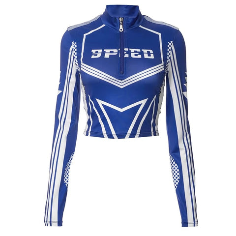 New Zipper Long Sleeve Tee trip Printed Graphic Crop Top CODE: KAR3447