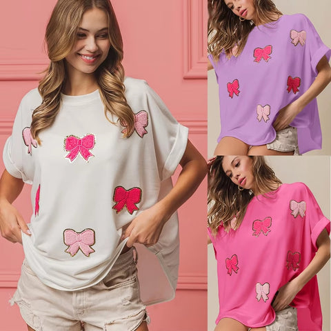 New Summer Glitter  Patchwork Slim Short Sleeve Streetwear Top CODE: KAR3448