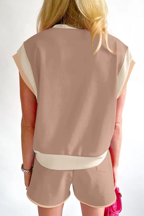 New Summer Patchwork Versatile Loose Casual Elastic Wasit T-shirt And Shorts Set CODE: KAR3449