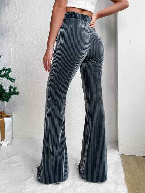 New Winter High Waisted Corduroy Flared Solid Casual Wide Leg Long Sweatpant CODE: KAR3450