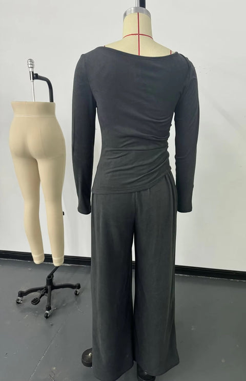 New Autumn O Neck Long Sleeve Slim Tops Trousers Two Piece Set CODE: KAR3452