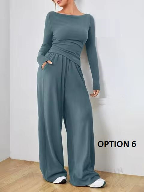 New Autumn O Neck Long Sleeve Slim Tops Trousers Two Piece Set CODE: KAR3452