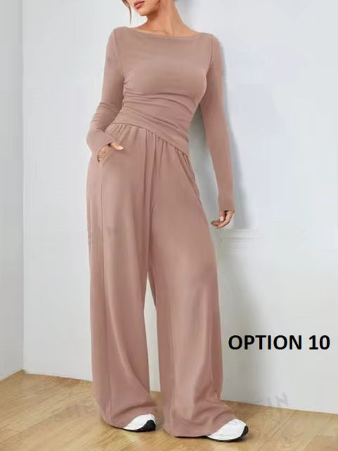 New Autumn O Neck Long Sleeve Slim Tops Trousers Two Piece Set CODE: KAR3452