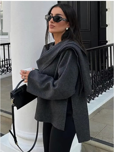 New Autumn Fashion Long Sleeve Loose Cardigan Cape Coat with Scarf CODE: KAR3464