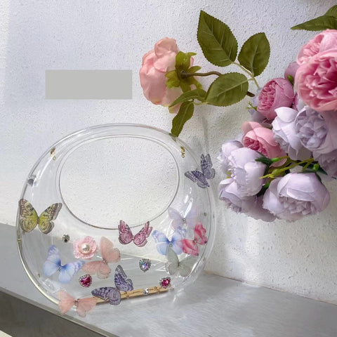 New Designer Butterfly Decoration Clutch Round Handbag CODE: KAR3468