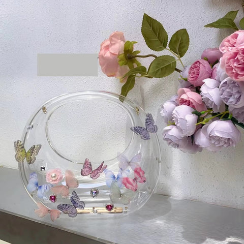 New Designer Butterfly Decoration Clutch Round Handbag CODE: KAR3468