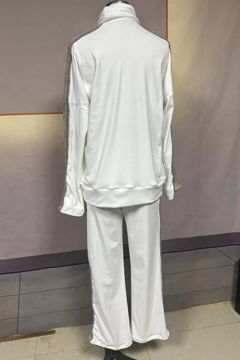 New Elegant Sequins Splice Tops Turtleneck Loose Fit Straight Two Piece Set CODE: KAR3473