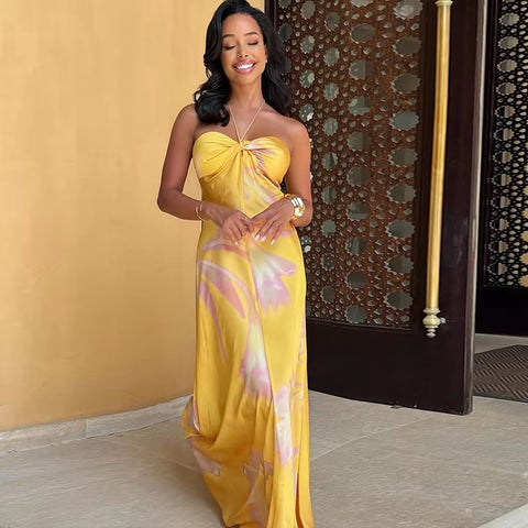 New Floral Print Sexy Halterneck Strappy Strapless Backless Slim Long Dress CODE: KAR3479