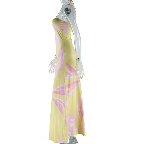 New Floral Print Sexy Halterneck Strappy Strapless Backless Slim Long Dress CODE: KAR3479