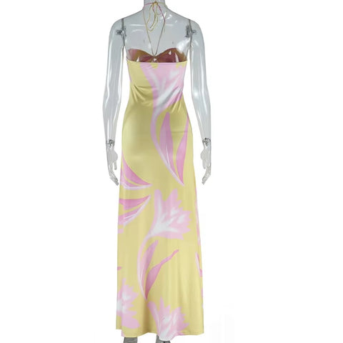 New Floral Print Sexy Halterneck Strappy Strapless Backless Slim Long Dress CODE: KAR3479