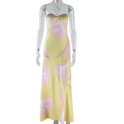 New Floral Print Sexy Halterneck Strappy Strapless Backless Slim Long Dress CODE: KAR3479