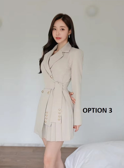 New Elegant Collar Double Row Buttoning Waist-fitted Western-style Short Dress CODE: KAR3494