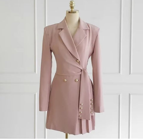 New Elegant Collar Double Row Buttoning Waist-fitted Western-style Short Dress CODE: KAR3494