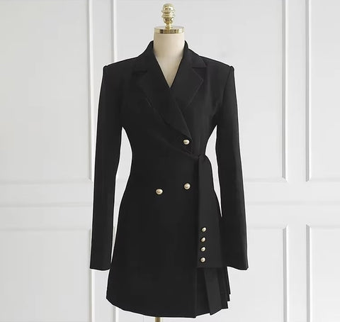 New Elegant Collar Double Row Buttoning Waist-fitted Western-style Short Dress CODE: KAR3494