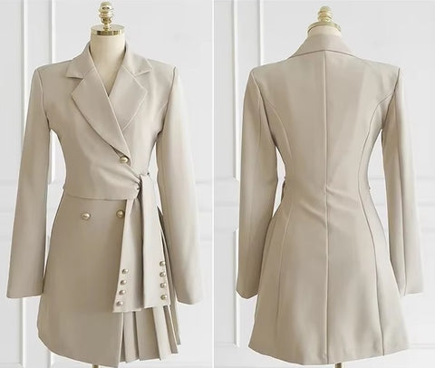 New Elegant Collar Double Row Buttoning Waist-fitted Western-style Short Dress CODE: KAR3494