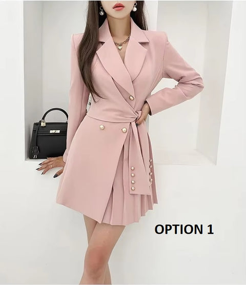 New Elegant Collar Double Row Buttoning Waist-fitted Western-style Short Dress CODE: KAR3494