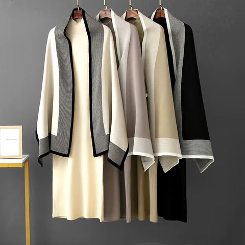 New Casual Warm O Neck Long Sleeve Loose Dress And Shawl Two-Piece Set CODE: KAR3497
