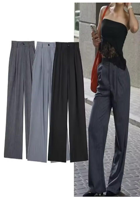 New Formal Wear Striped High Waist Baggy Casual Wide Leg Trousers Pant CODE: KAR3508