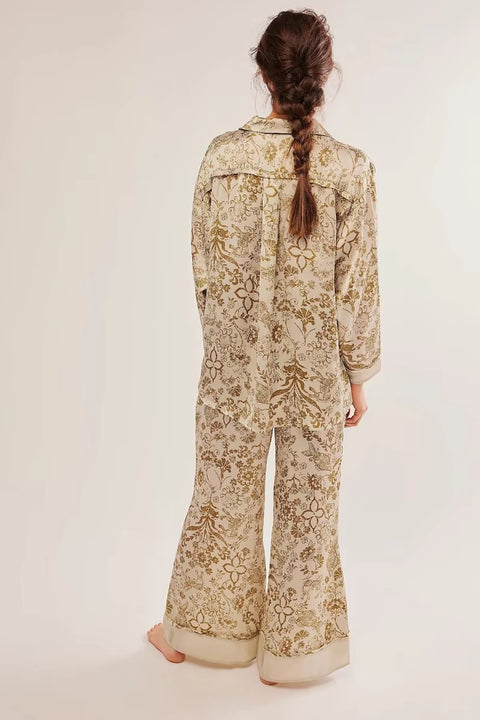 New Print Floral Casual Long Sleeve Lapel Loose Pajamas Set CODE: KAR3513