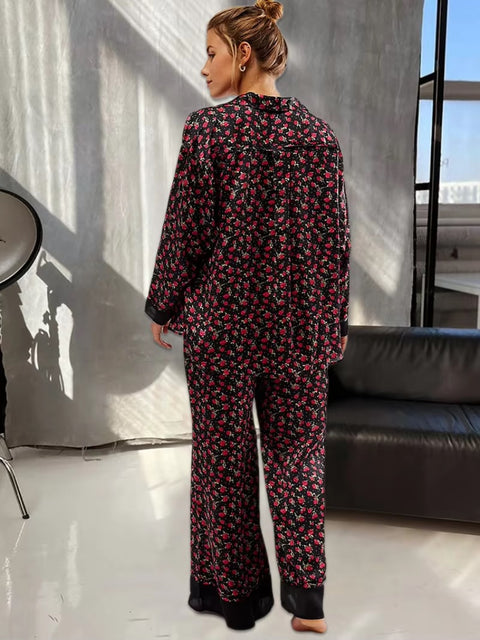 New Print Floral Casual Long Sleeve Lapel Loose Pajamas Set CODE: KAR3513