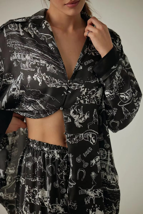 New Print Floral Casual Long Sleeve Lapel Loose Pajamas Set CODE: KAR3513