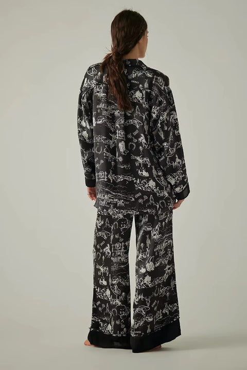 New Print Floral Casual Long Sleeve Lapel Loose Pajamas Set CODE: KAR3513