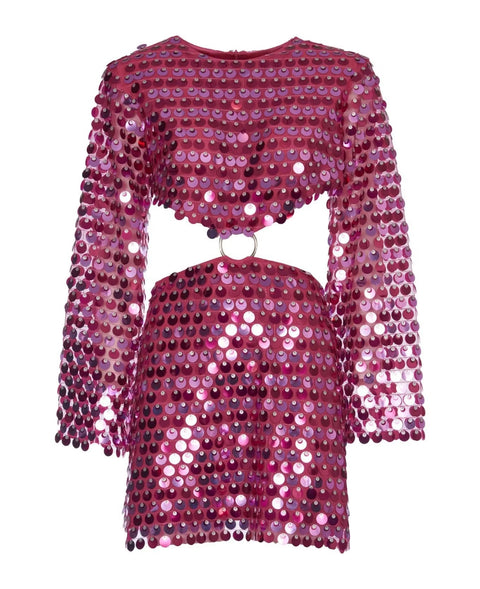 Summer New Fashion Solid Color Sequined Flare Sleeve Sexy O-Neck Irregular Mini Dress CODE: KAR3519