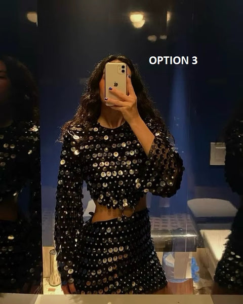 Summer New Fashion Solid Color Sequined Flare Sleeve Sexy O-Neck Irregular Mini Dress CODE: KAR3519