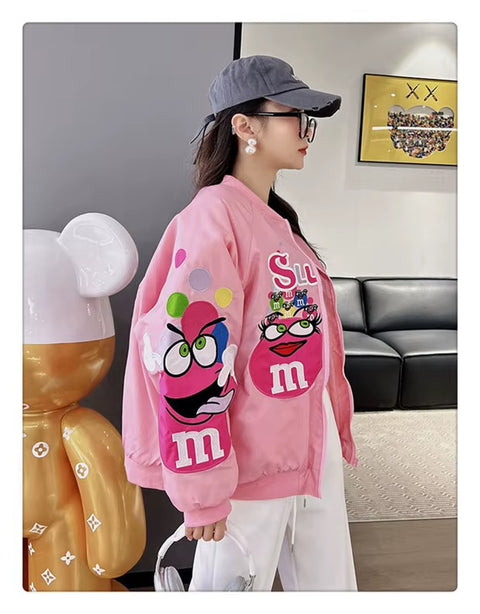 Autumn Cartoon Letter Embroidery Casual Loose Fit Hip Hop Top Couple Jacket CODE: KAR3520