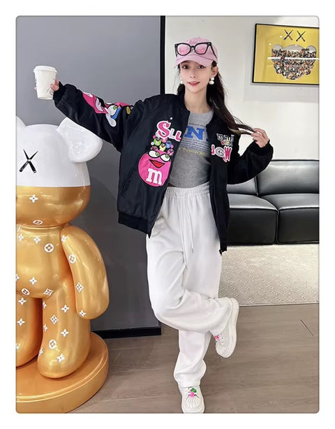 Autumn Cartoon Letter Embroidery Casual Loose Fit Hip Hop Top Couple Jacket CODE: KAR3520