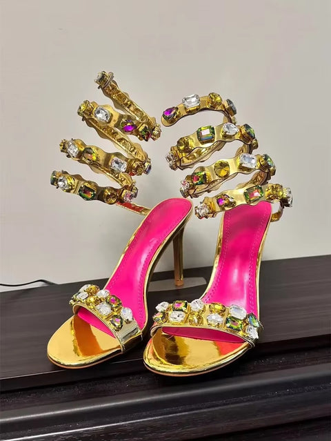 New Star style Luxury Crystal Embellished Wraparound Stiletto High heels Gladiator Sandals CODE: KAR3533