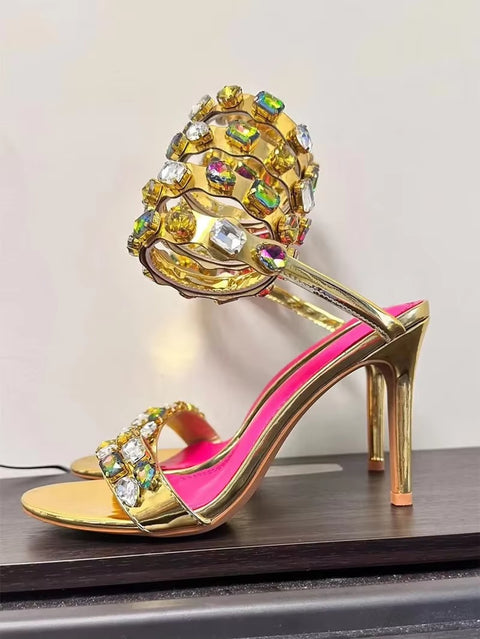 New Star style Luxury Crystal Embellished Wraparound Stiletto High heels Gladiator Sandals CODE: KAR3533