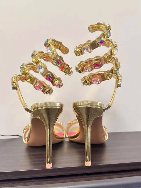 New Star style Luxury Crystal Embellished Wraparound Stiletto High heels Gladiator Sandals CODE: KAR3533