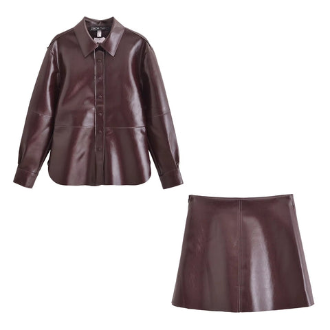 New Elegant Lapel Single Breasted Casual Loose Coat+High Waist Party Mini Skirt 2 Piece Set  CODE: KAR3553
