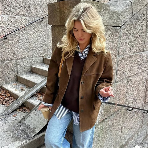 New Autumn Style Loose and Versatile Collar Pocket Long Sleeve Coat CODE: KAR3602