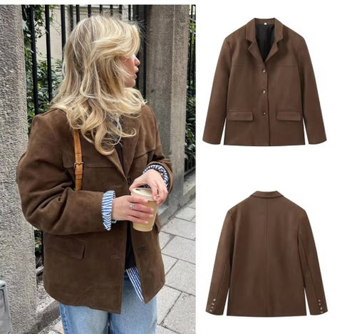 New Autumn Style Loose and Versatile Collar Pocket Long Sleeve Coat CODE: KAR3602