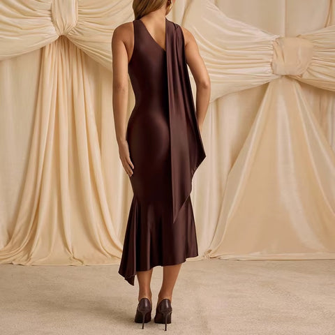 Sexy Skew Collar Hollow Slim Fit Ruffle One-shoulder Backless Irregular Mermaid Dress CODE: KAR3633