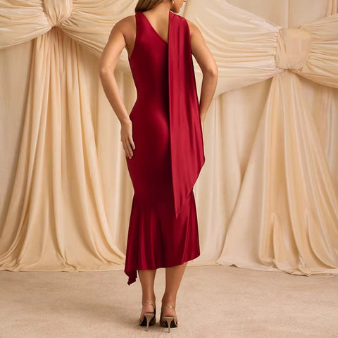 Sexy Skew Collar Hollow Slim Fit Ruffle One-shoulder Backless Irregular Mermaid Dress CODE: KAR3633