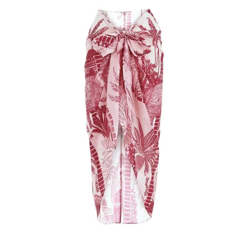 New Single Shoulder Strap Coconut Tree Print One-piece Swimsuit Set CODE: KAR3640