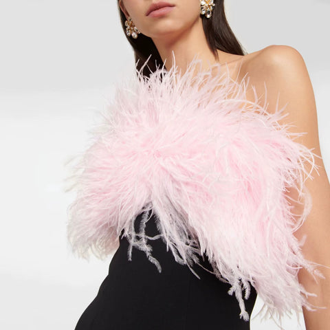 New Fashion Sexy Strapless Feather Crystal Patchwork Sleeveless Bandage Party Club Bodycon Slit Mini Dress CODE: KAR3644