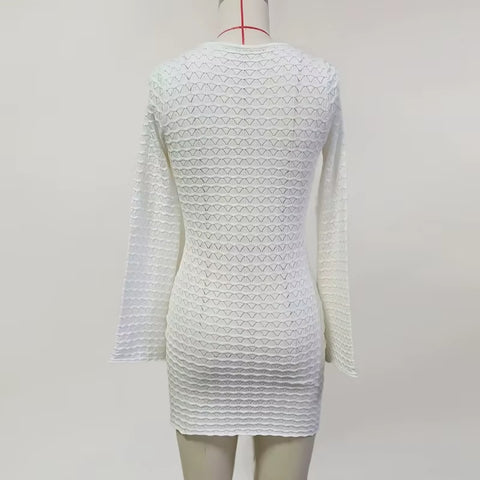 Summer Sexy Crochet V-Neck Long Sleeve Mini Dress CODE: KAR3656