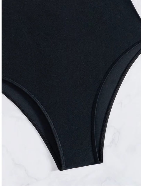 New Splicing V Neck Cross Back High Cut Leg Padded Bather Bathing One Piece Swimsuit CODE: KAR3659