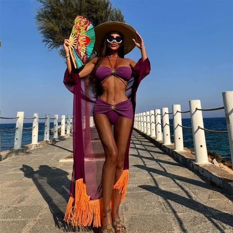 Sexy High Waisted  Shiny Botton Off Shoulder Biquini Halter Swimwear CODE: KAR3662