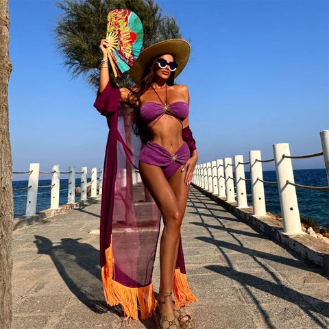 Sexy High Waisted  Shiny Botton Off Shoulder Biquini Halter Swimwear CODE: KAR3662