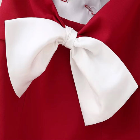 New Single Buckle Elegant Lapel Short Sleeved Patchwork Slim High Waist Mini Dress CODE: KAR3684