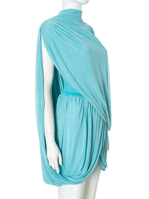 Sexy Elegant Strapless Shawl Vest Crop Top + Irregular Pleats Skirt 2 Piece Set CODE: KAR3687