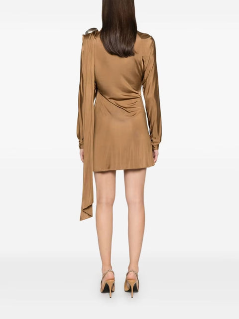 New Solid Patchwork Ruffles Stand Collar Long Sleeve Asymmetrical Slimming Fashion Mini Dress CODE: KAR3689