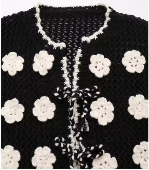 New hollow lace-up high-end autumn and winter style short cardigan CODE: KAR3694