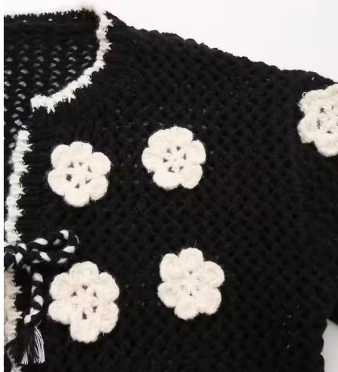 New hollow lace-up high-end autumn and winter style short cardigan CODE: KAR3694